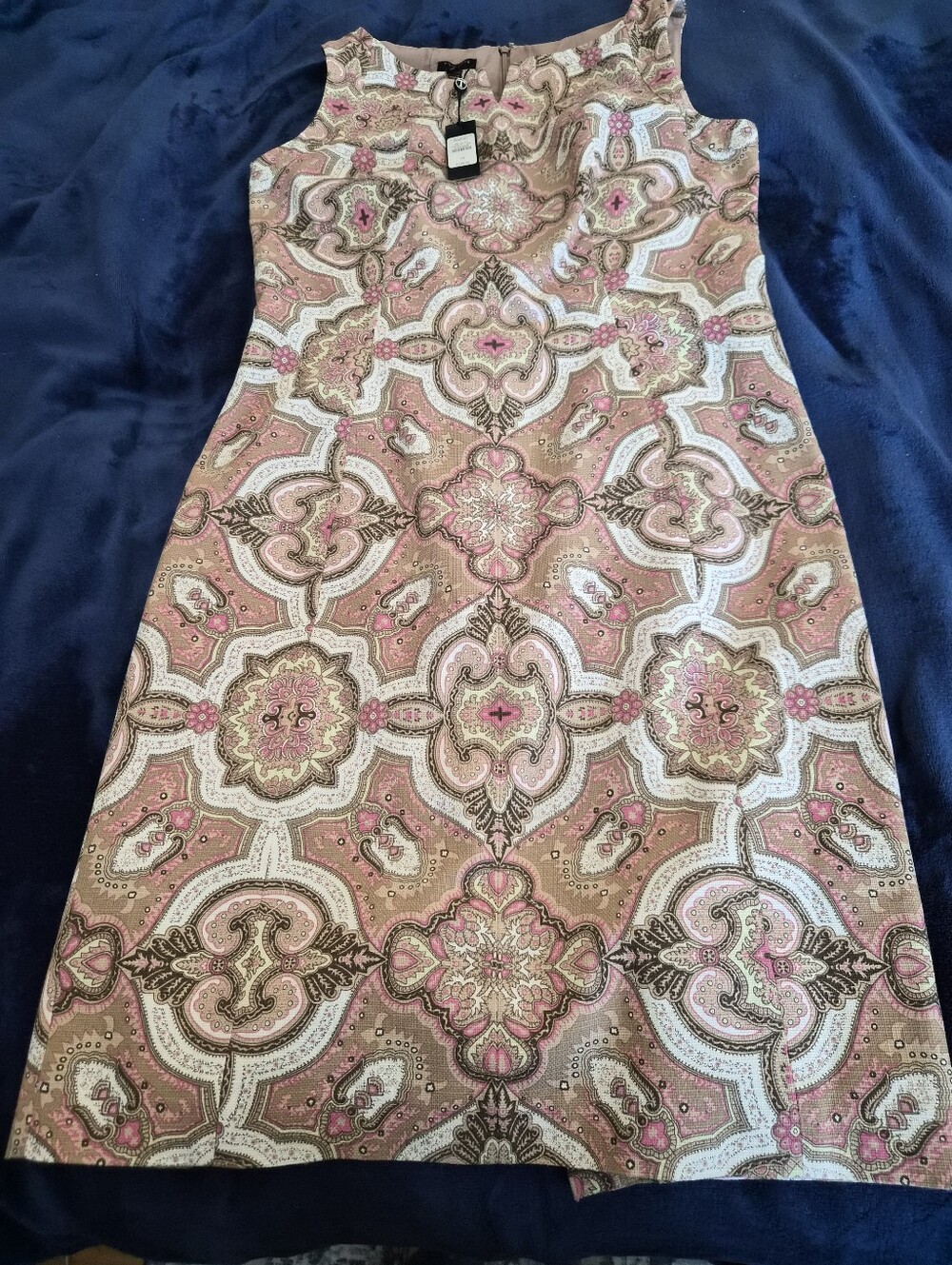 Talbots Sleeveless Paisley Print Shift Dress in Pink and Tan